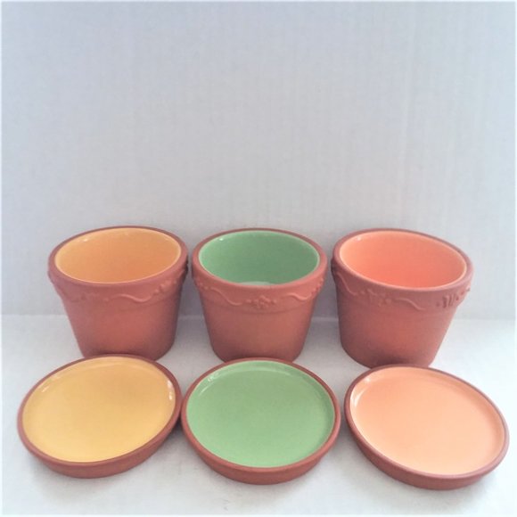 Candle Holders PartyLite Terra Cotta Mini Garden Pots Votive Trio RARE Retired - Picture 1 of 6